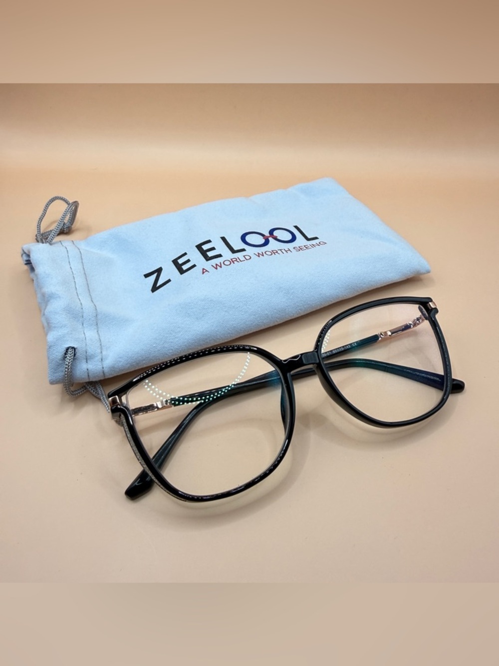 Women's Black Round Optical Glasses with Case